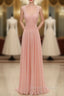 Cheap Pink Straps Chiffon Pleats Backless Bridesmaid Dress