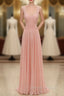 Cheap Pink Straps Chiffon Pleats Backless Bridesmaid Dress