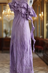 Chic A Line Scoop Lilac Long Prom Dress Birthday Dress With Ruffles