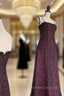 Chic A Line Spaghetti Straps Burgundy Tulle Evening Dress Long Prom Dress