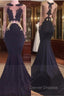 Chic Black Long-Sleeve Lace Mermaid Zipper Prom Party Gowns