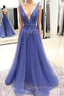Chic Deep V-neck Straps Long Prom Party Gowns| Exquisite Lace Beading Prom Gown
