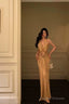 Chic Mermaid Halter Gold Long Ruffles Prom Dresses Birthday Dress