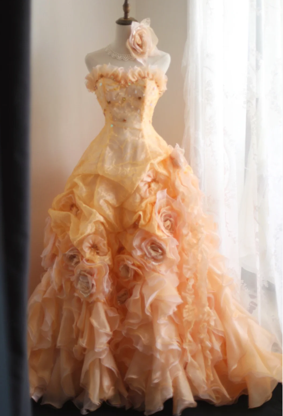 Chic orange heart-shaped neckline handmade flower beading irregular la – Denver Dresses