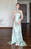 Chic Sheath Green Wedding Guest Dress Satin Halter Long Evening Dress