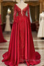 Chic V-neck Lace Prom Dress Evening Gown With Long Sleeves
