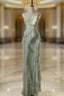 Chiffon Sheath Spaghetti Strap Ruffled Prom Dress With Beading Evening Dress