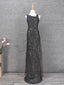 Classic Black Slim-Fit Asymmetric Neck Sequin Tulle Long Prom Dress Evening Dress