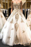 Classic Sweetheart Gold Lace Wedding Dress Sparkly Ball Gown Bridal Dress