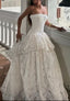 Classic White Lace Strapless Wedding Dress Sleeveless Bridal Gown