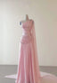 Classy A Line One Shoulder Pink Chiffon Evening Gown Prom Dress