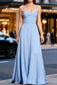 Classy Blue Chiffon A Line Long Bridesmaid Dress