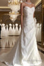Classy Mermaid Spaghetti Straps White Satin Long Wedding Dress Bridal Dress