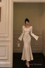 Classy Mermaid Square Neckline Long Sleeves Prom Dresses Birthday Outfits Evening Gown