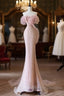 Classy Mermaid Strapless Pink Sequin Long Evening Dress Prom Dress