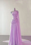 Classy Sheath One Shoulder Pink Long Chiffon Evening Gown Prom Dress