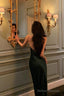 Classy Sheath Spaghetti Straps Dark Green Satin Prom Dresses Birthday Outfits Evening Gown