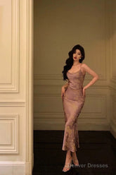 Classy Sheath Spaghetti Straps Lilac Prom Dresses Birthday Outfits Evening Gown