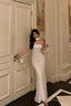 Classy Sheath Strapless Neckline White Prom Dresses Birthday Outfits Evening Gown