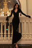 Classy Sheath V Neckline Long Sleeves Black Prom Dresses Birthday Outfits