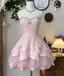 Classy Strapless Lace Beaded A Line Homecoming Dress Pink Short Birthday Dress