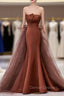 Coffee Satin Tulle Strapless Prom Dress
