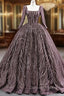 Coffee Sequins Square Long Sleeve Prom Dress
