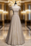 Coffee Tulle Sequins Square Beading Prom Dress