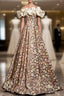 Colorful Flower Sequins Off the Shoulder Prom Dress