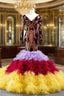 Colorful Mermaid Sequins Tulle Long Sleeve V-neck Prom Dress