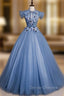 Come In All Styles And Colors Blue Ball Gown Tulle Backless Pleats Appliques Quinceanera Dress