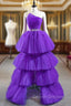 Come In All Styles And Colors Purple Ball Gown Strapless Pleats Tiers Prom Dress With Belt