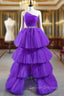 Come In All Styles And Colors Purple Ball Gown Strapless Pleats Tiers Prom Dress With Belt