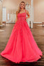 Coral A-Line Prom Dress with Appliques
