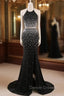 Crystal Mermaid Black Mermaid Prom Dress Sexy Backless Halter