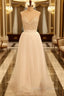 Custom Made A Line Round Neck Ivory Lace Wedding Dress, Deep V Neck Back Prom Dress, Ivory Dress For Wedding