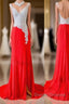 Custom Made A Line V Neck Backless Sequins Red Prom Dress, Red Evening Dress