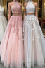 Custom made two pieces tulle long prom Dress, lace evening Dress