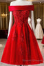 Cute A Line Off Shoulder Short Red Lace Prom Dress, Short Red Bridesmaid Dress, Graduation Dress