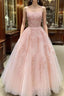 Cute A Line Pink Lace Appliques Lace Prom Dress