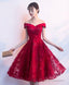Cute Burgundy Homecoming Dress, Off Shoulder Bridesmaid Dress