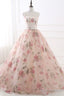 Cute Floral Long Prom Dress with Lace, A-Line Scoop Neckline Party Dress