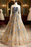 Cute Gradient Tulle Long Formal Dress, A-Line Strapless Prom Dress Evening Dress
