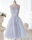 Cute Gray Round Neck Lace Tulle Short Prom Dress, Homecoming Dress