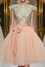 Cute Lace Pink Short Prom Dress, Lace Pink Homecoming Dress, Pink Short Formal Dress