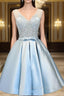 Cute Light Blue Short Homecoming Dress Cheap V Neck