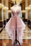 Cute Pink High Low Tulle with Lace Prom Dress High Low Homecoming Dress prom Dress shops