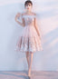 Cute Pink Round Neckline Flower Lace Short Party Dress, Pink Formal Dress Short