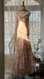 Cute Pink Shoulder Strap Flowing Ribbon Chiffon Beaded Long Prom Dress