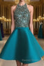 Cute Round Neck Sequin Backless Green Short Prom Dress, Green Homecoming Dress
